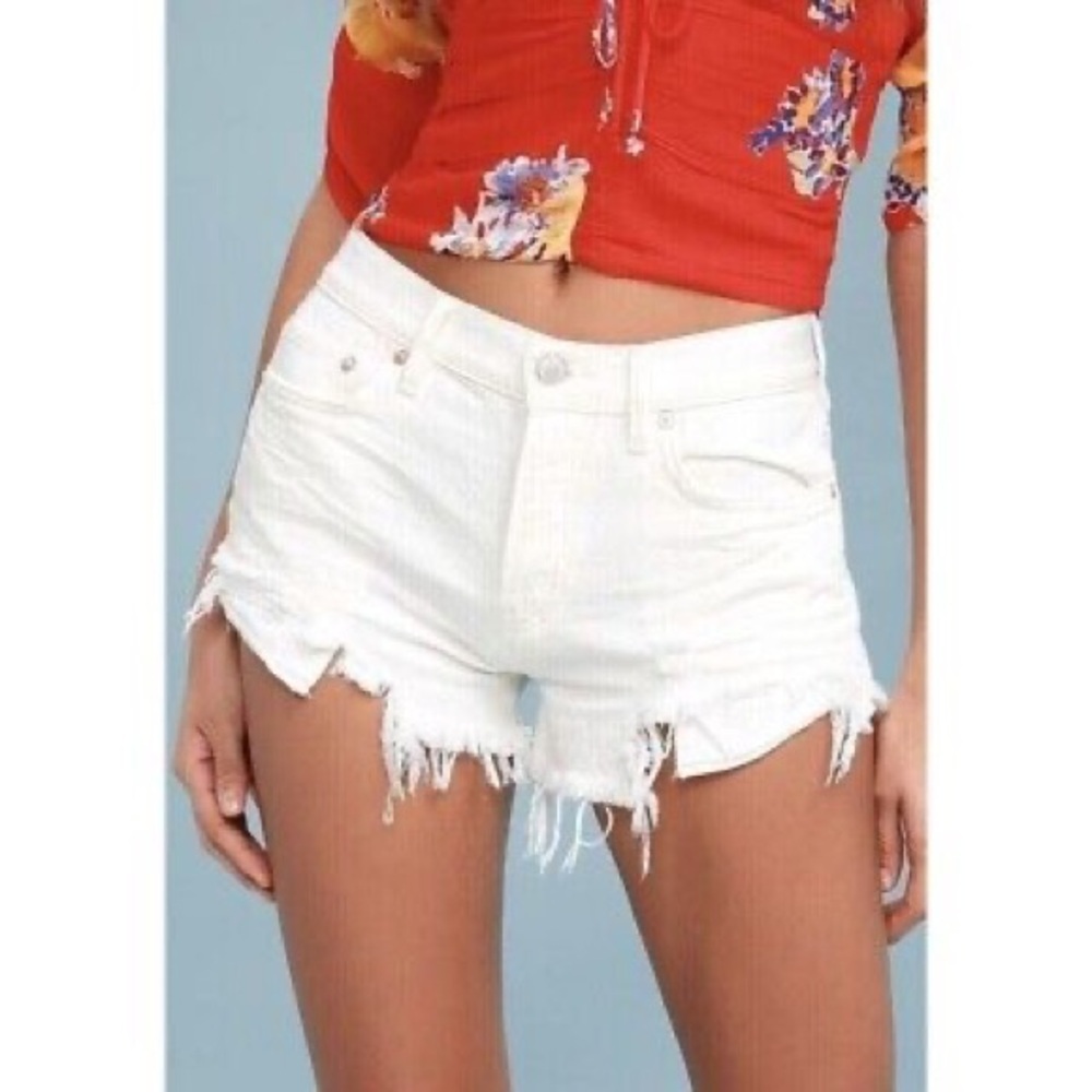 Free People Loving Good Vibrations Cotton Frayed Denim Shorts 27 White Jean